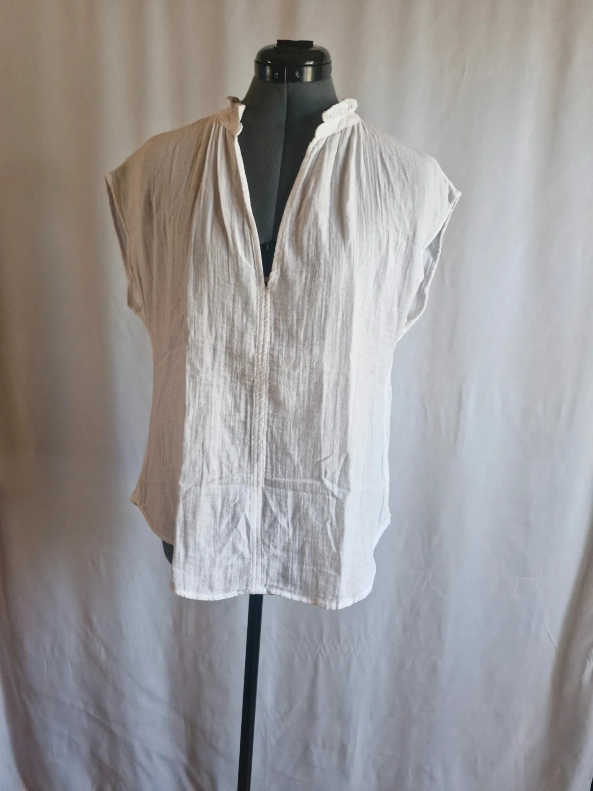 Blouse H&M femme XS blanche col volanté manches courtes